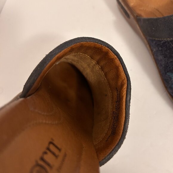 Børn Wool Felt & Suede Clogs – Size 8 / 39, Blue Aztec Pattern, Wooden Sole - Picture 4 of 6